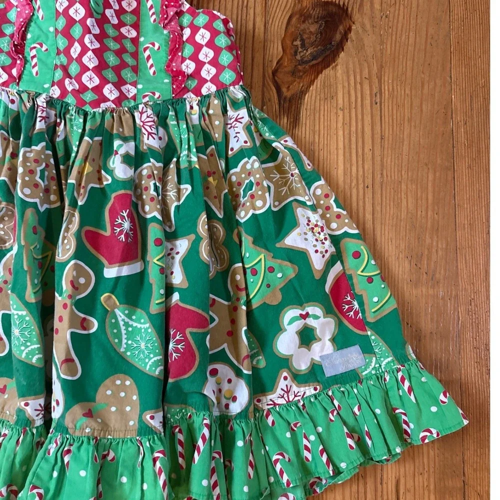 Eleanor Rose Aria Dress Kids Green Christmas Gingerbread Ruffle SIZE 6-7